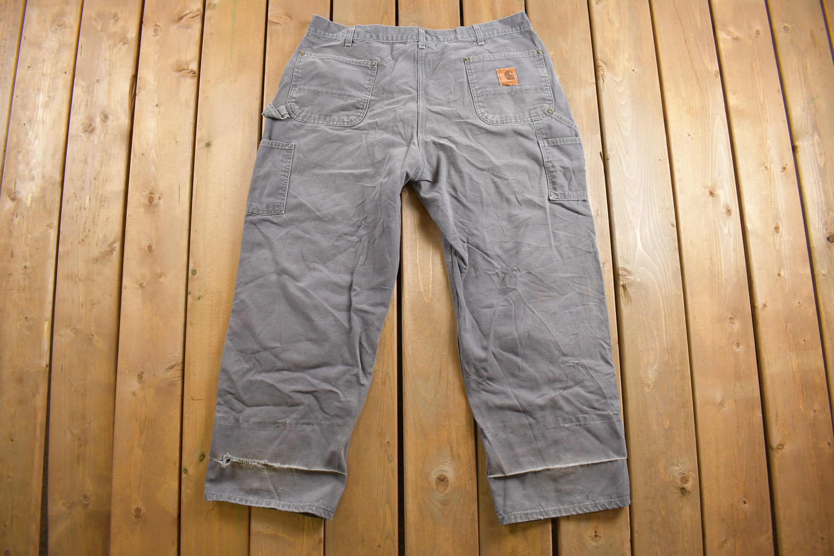 Vintage 1990s Carhartt Grey Double Knee Work Pants Size 38 x 28.5