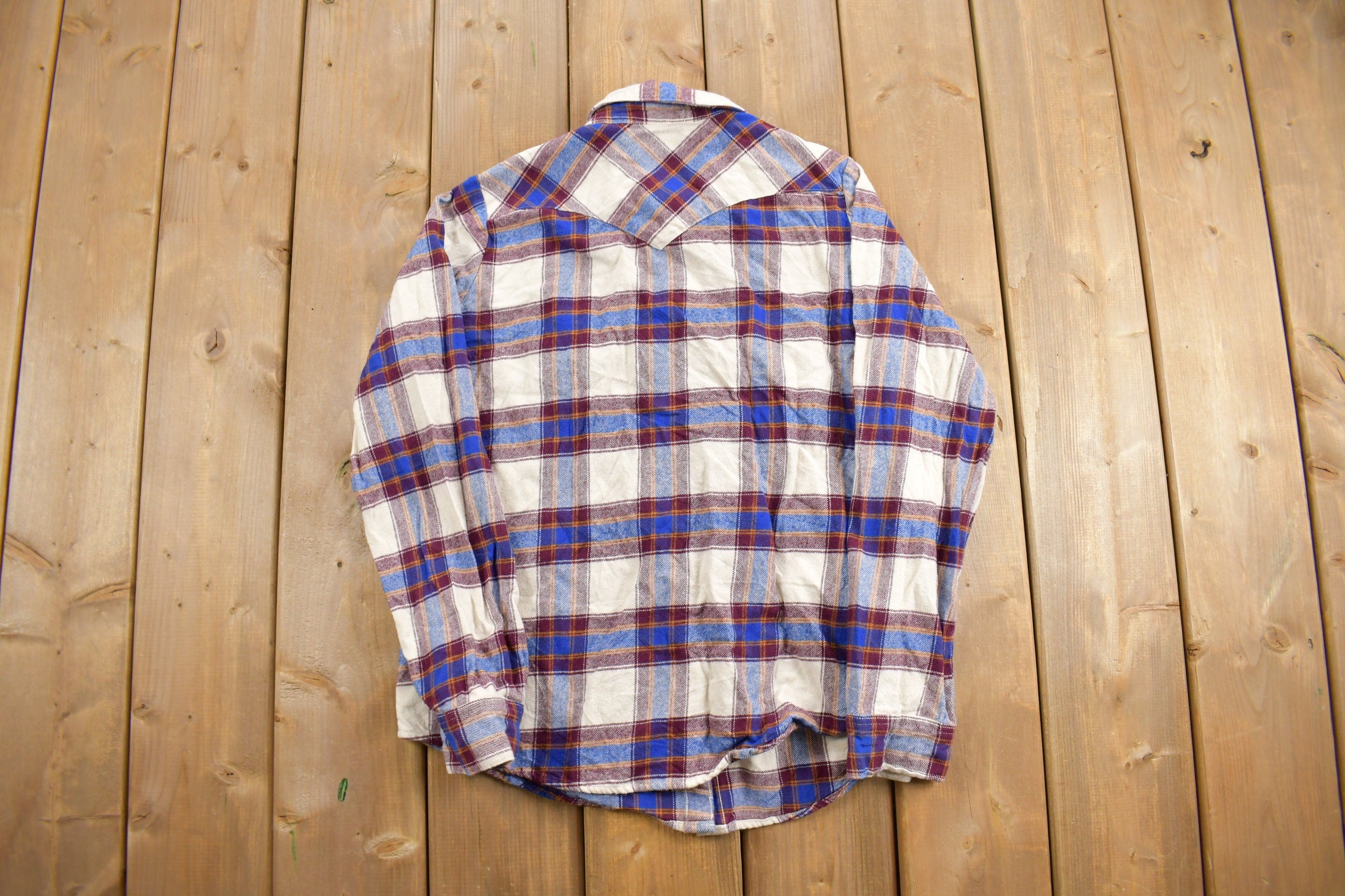 Vintage 1990s Wrangler Wrancher Plaid Flannel Button Up Shirt