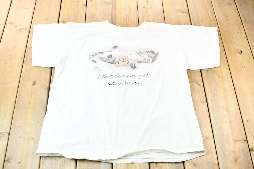 Vintage 1990s Cute Kitten I Don't Do Mornings Single-Stitch Souvenir Travel T-Shirt