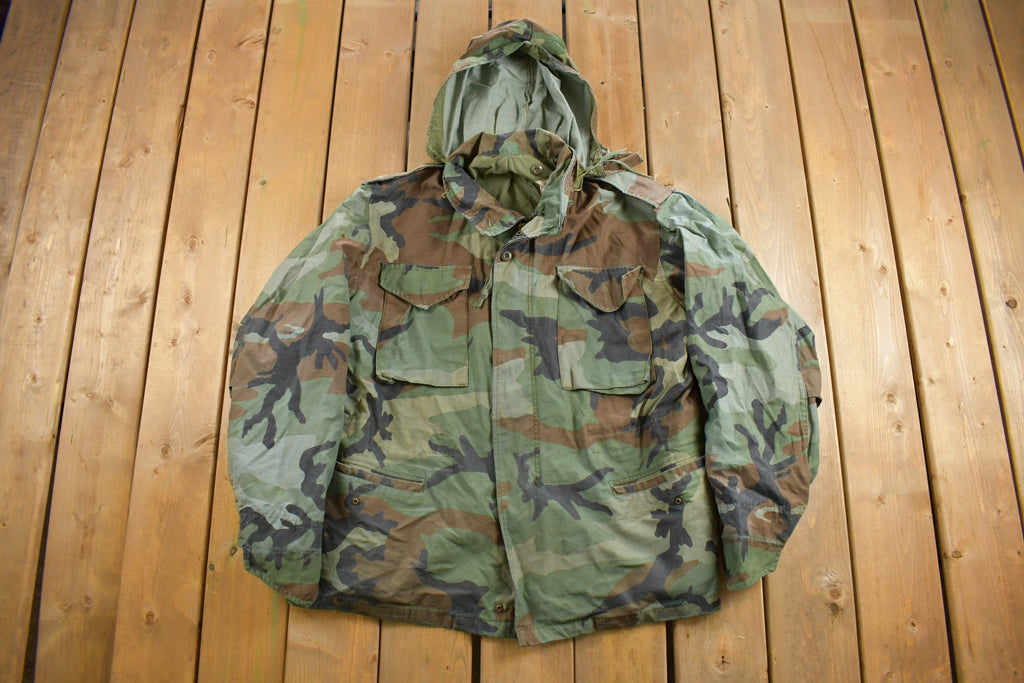 Vintage 1984 Military Woodland Camouflage Cold Weather Field Jacket