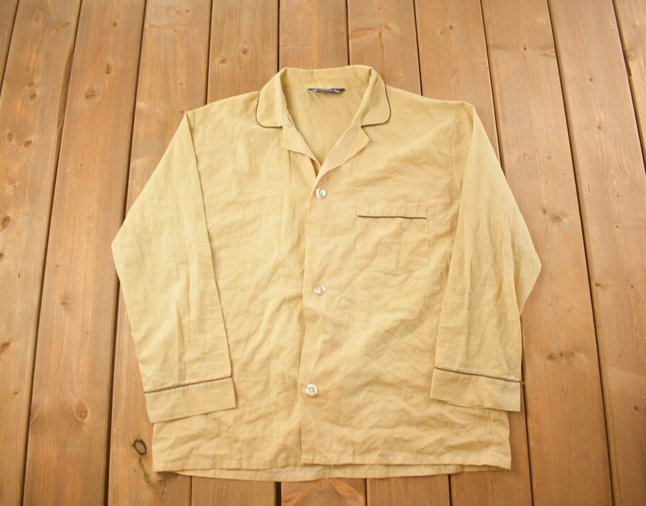 Vintage 1990s PCA Sleepwear Beige Button Up Shirt