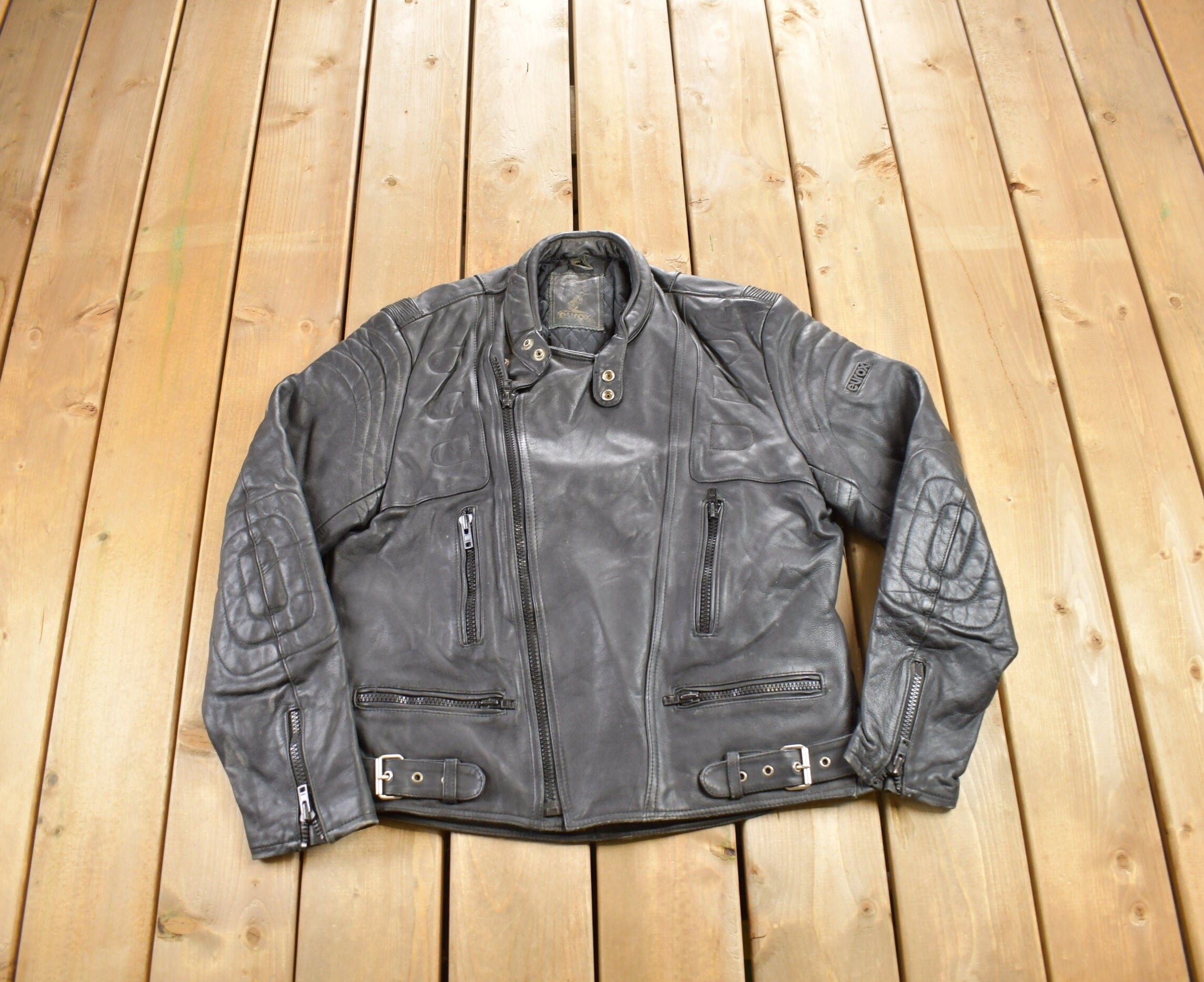 Vintage 1990s Eurox Leather Cafe Racer Biker Jacket