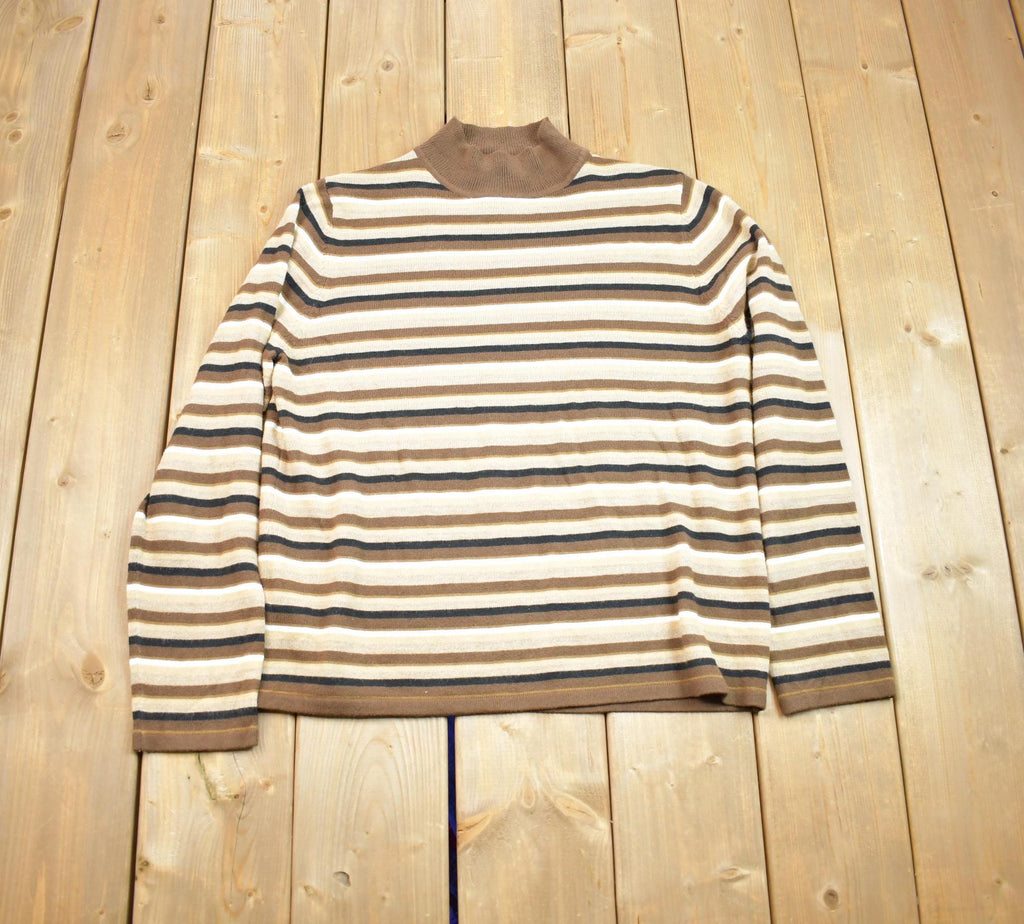 Vintage 1990s Sag Harbour Turtle Neck Striped Sweatshirt