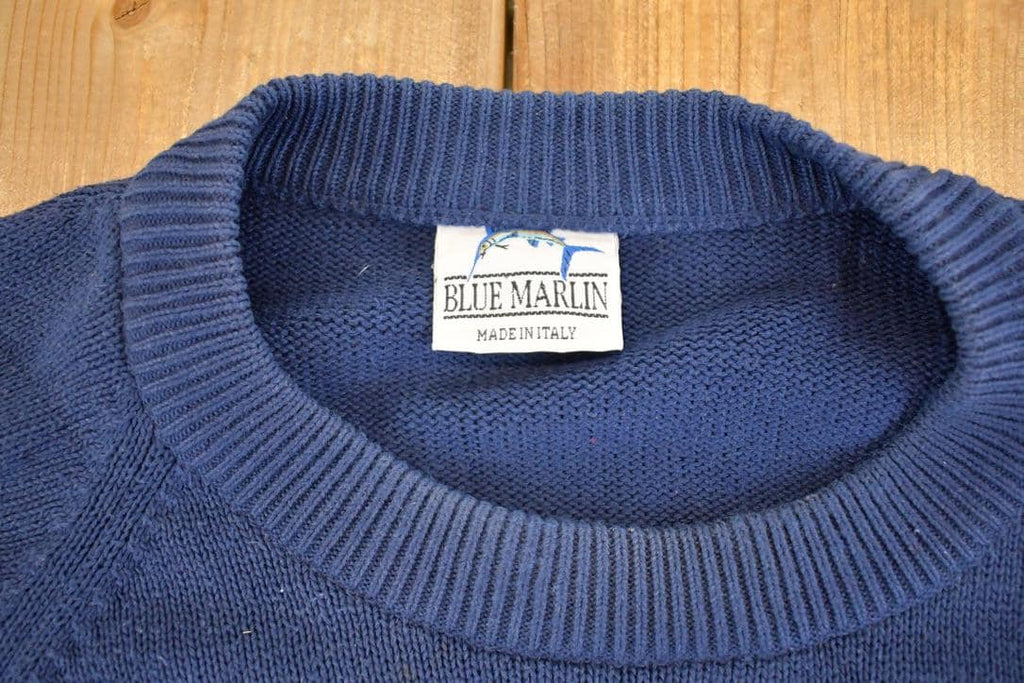 Vintage 1990s Blue Marlin Knit Crewneck Sweater Men's M /