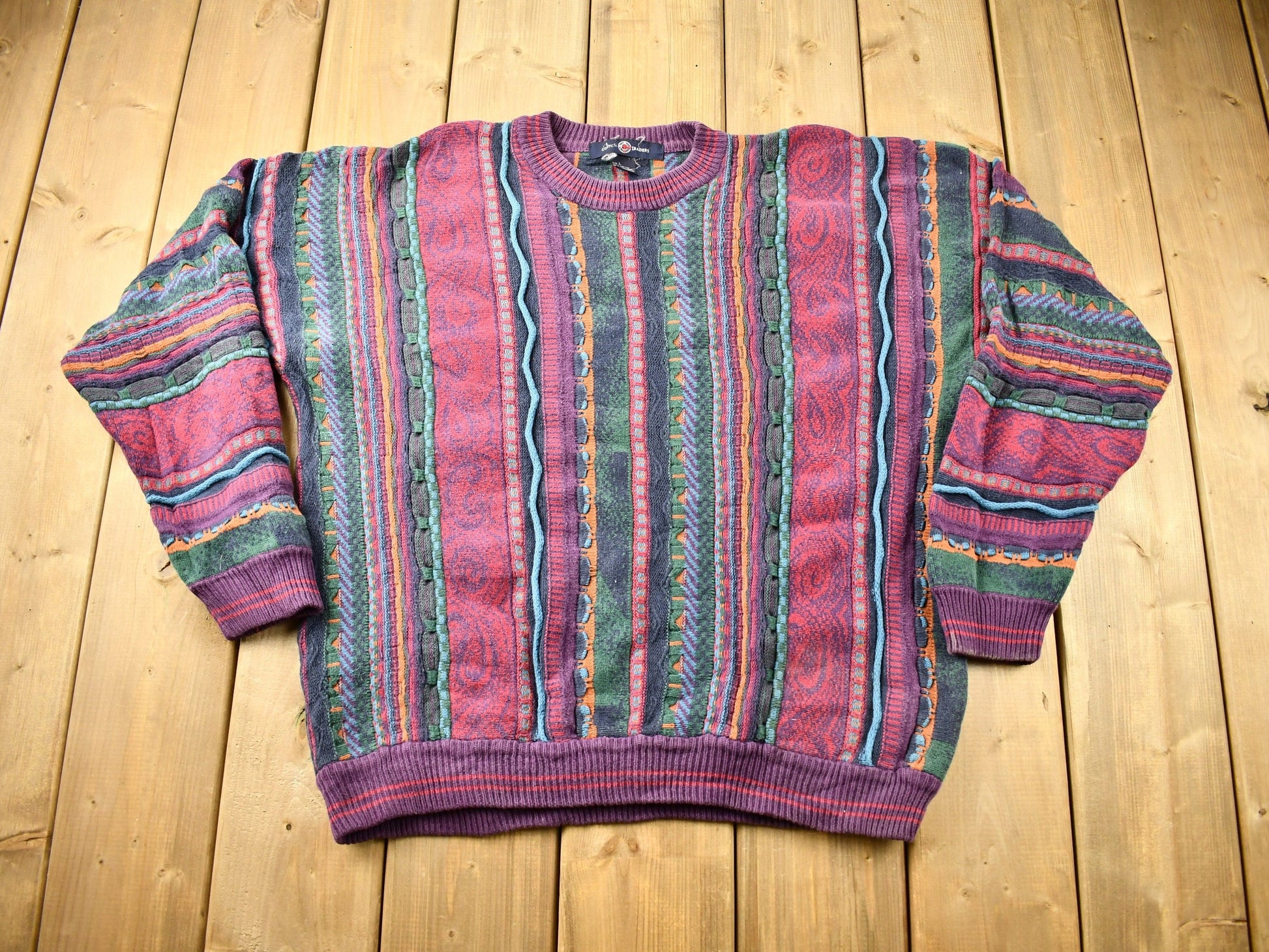 Vintage 1990s 3D Cable Knit Cotton Traders Sweater / Vintage 90s Crewneck / Abstract Patterns / Jacquard Crewneck / Streetwear / Cozy