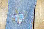 Vintage 1990s Switch USA Patched Denim Bell Bottoms Jeans Size 30 x 32