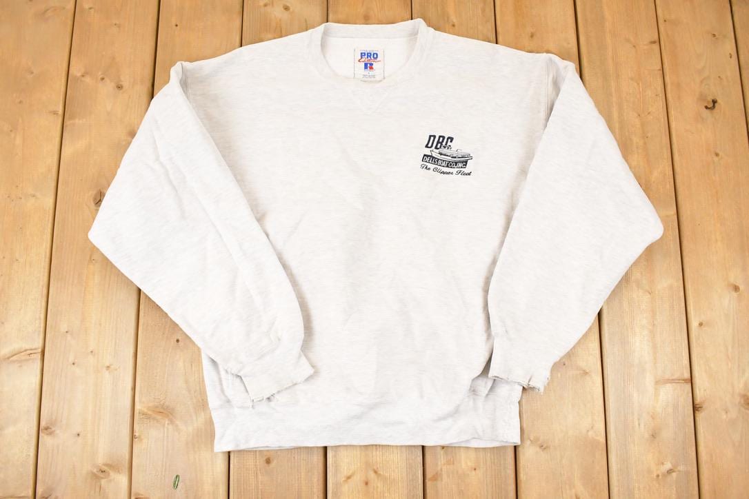 Vintage 1990s Russell Pro Cotton Dells Boat Co Heavyweight Crossgrain Crewneck Sweatshirt Men's L