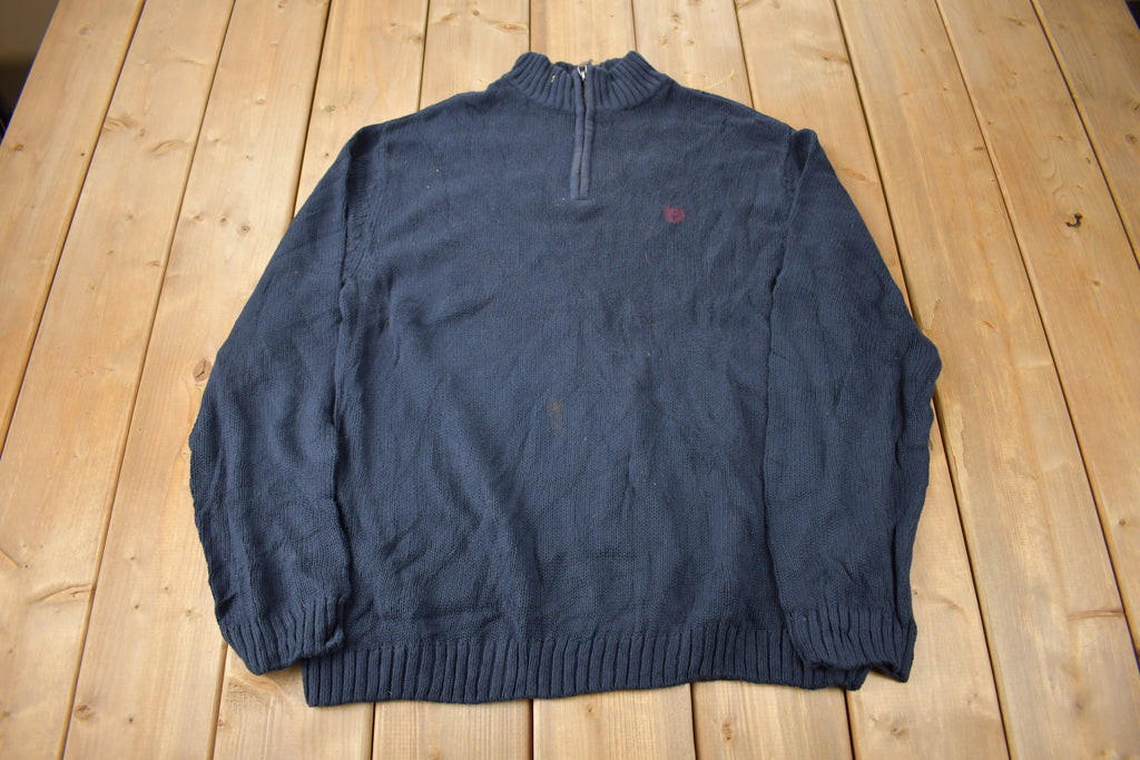 Vintage Y2K Chaps Embroidered Logo Quarter Zip Knit Sweater Size XL