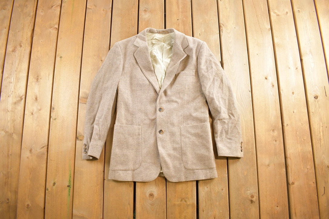 Vintage 1980s Beige Wool Button Up Blazer Jacket