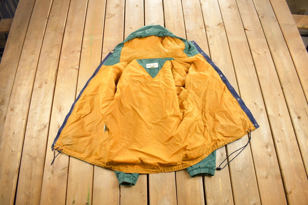 Vintage 1990s Eddie Bauer Green Hooded Windbreaker Jacket