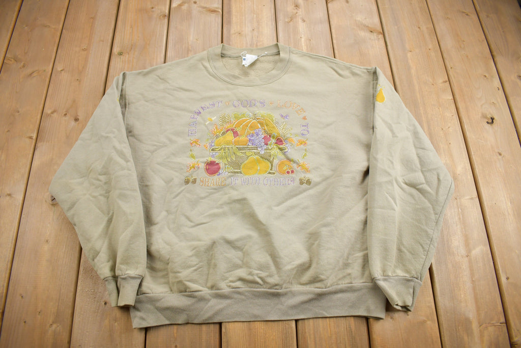 Vintage 1990s Harvest Gods Love To Share With Others Cute Crewneck Sweater