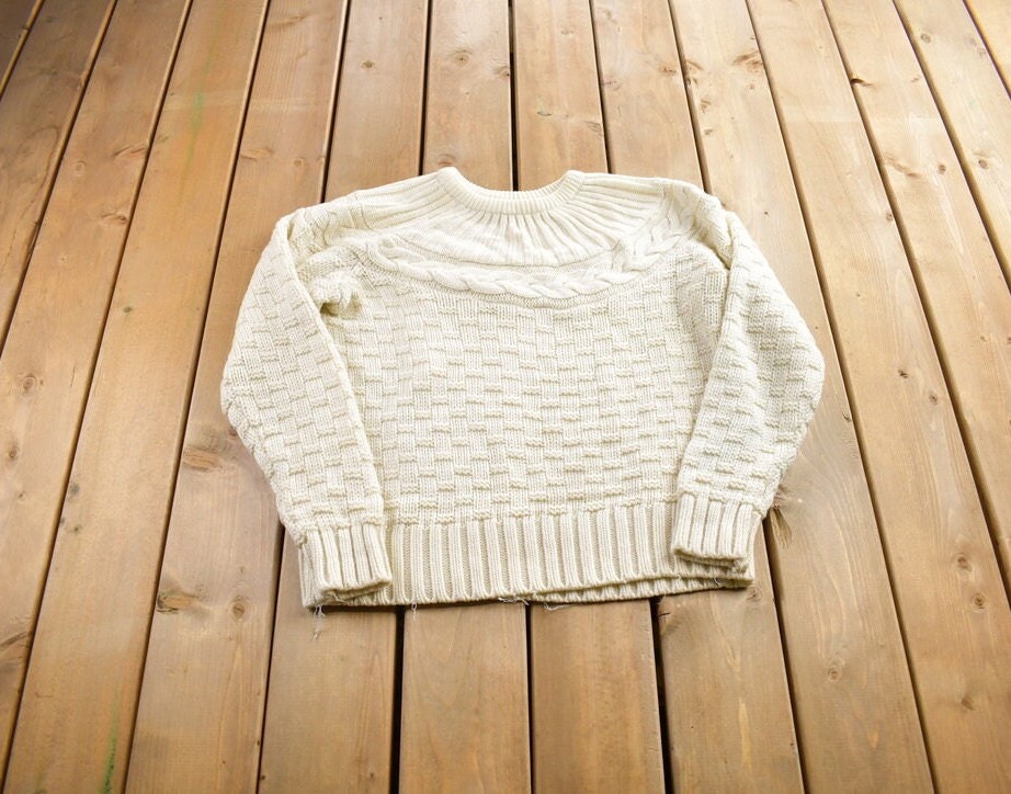 Vintage 1980s Premises 3D Coloured Cable Knit Crewneck Sweater Size S