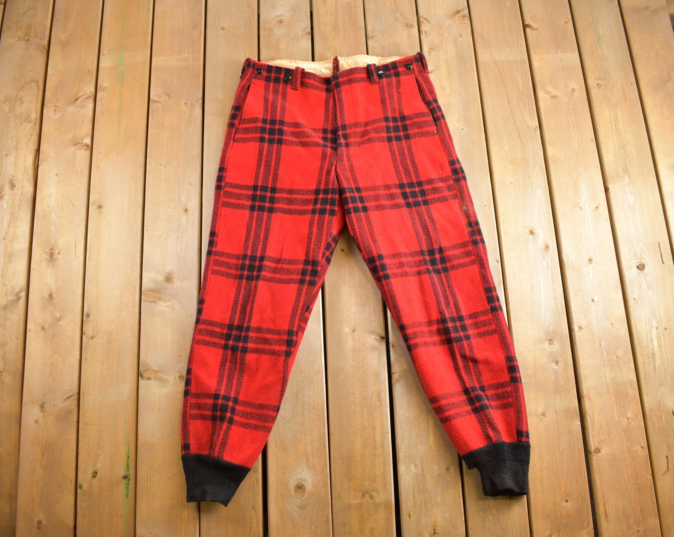 Vintage 1960s JC Higgins Buffalo Plaid Wool Pants Size 38x30