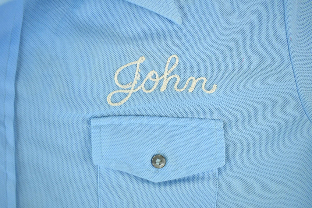 Vintage 1960s 1970s Poly Knit Chain Stitched Polo Button Up Bowler Shirt Men's XL