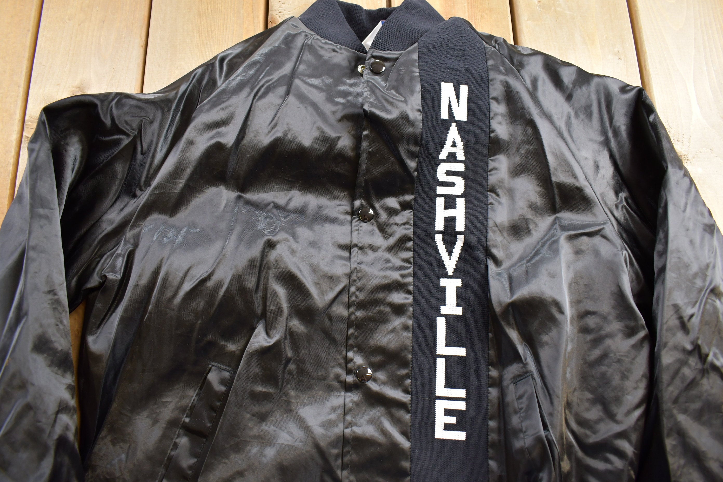 Vintage 1980s West Ark Nashville Music City Satin Bomber Jacket
