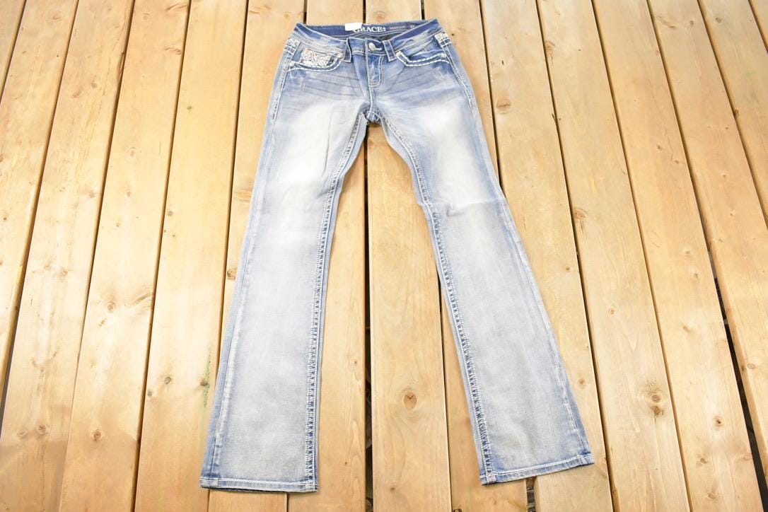 Vintage Deadstock Y2K Grace In LA Bedazzled Low Rise Jeans Women's Size 27 x 32