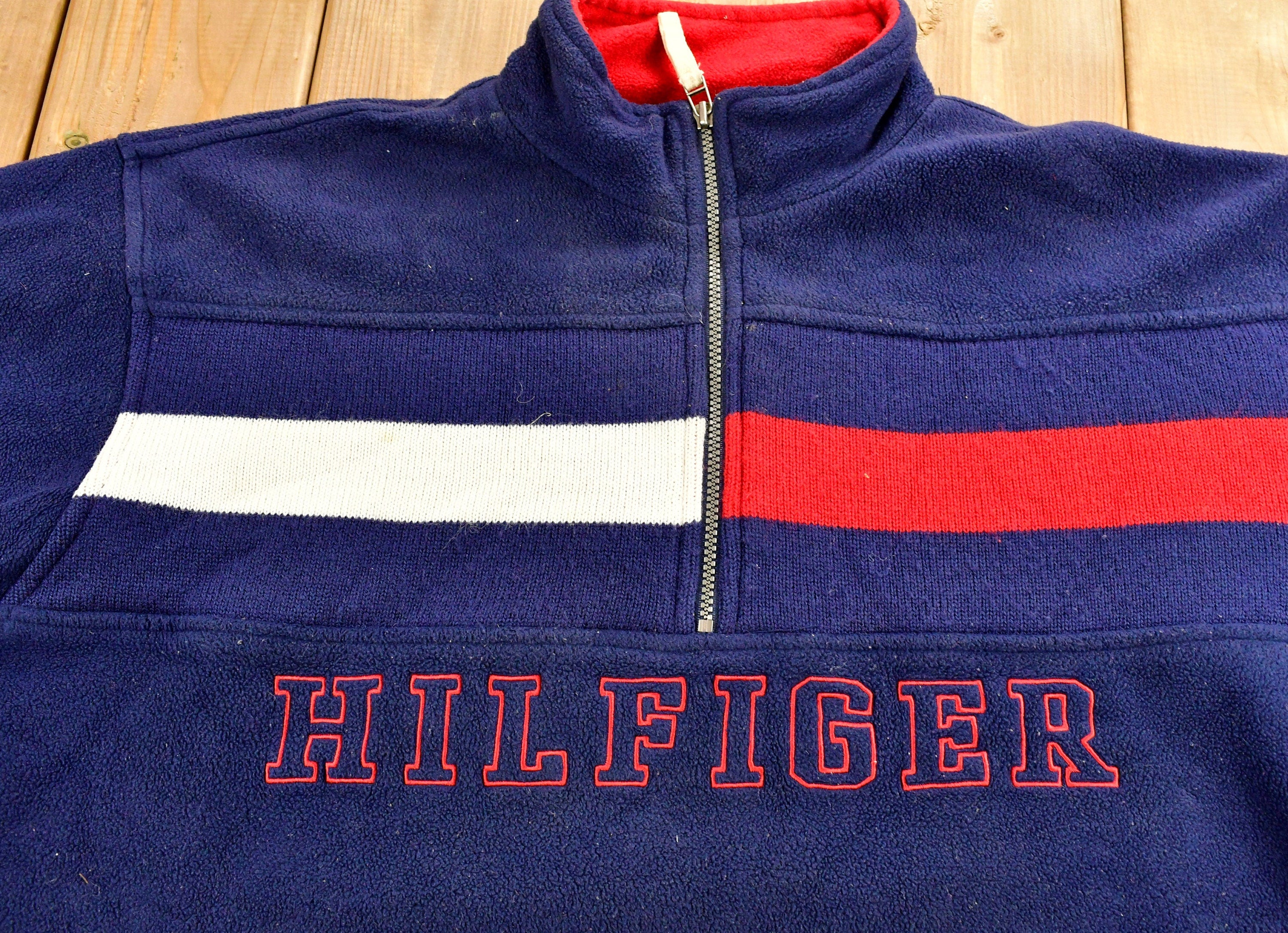 Vintage 1990s Tommy Hilfiger Flag Graphic Quarter Zip Fleece Sweater