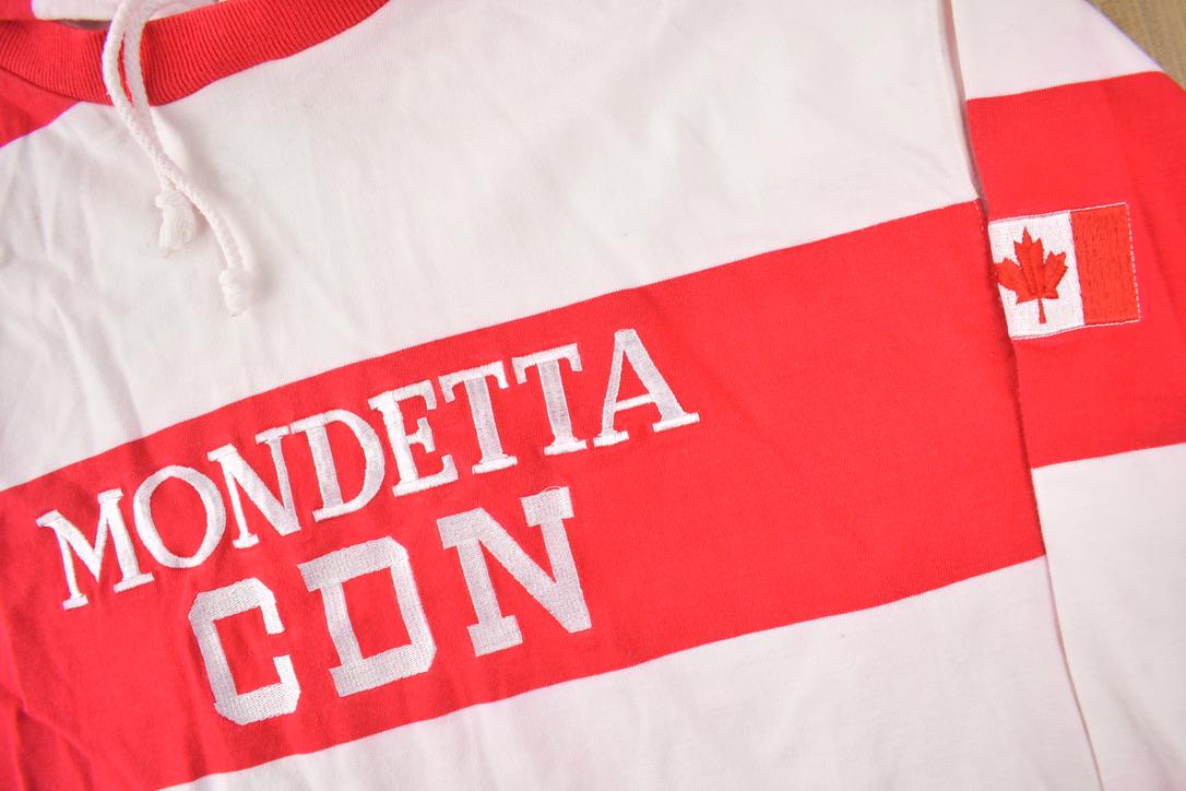 Vintage 1980s Mondetta Canada Embroidered Striped Hoodie Size Medium