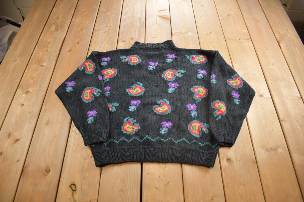 Vintage 1980s Embroidered Knit Parrot Nature Crewneck Sweatshirt Made In USA