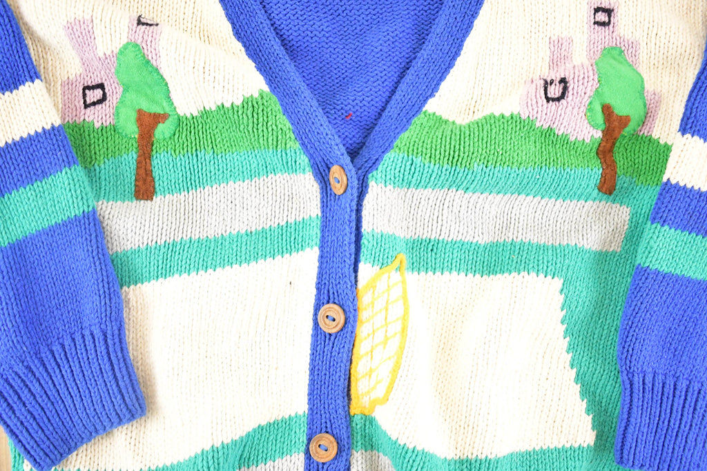 Vintage 1990s Hand Made Landscape Cardigan Knit Sweater Women's M