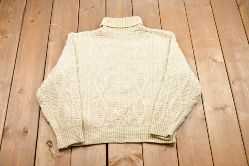 Vintage Cable Knit Turtleneck Sweater / Made in USA / Vintage 90s Turtleneck / Pattern Sweater / Outdoor / Hand Knit / Pullover Sweatshirt