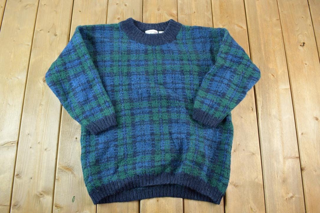 Vintage 1990s Christopher And Banks Mohair Knit Plaid Crewneck Sweater