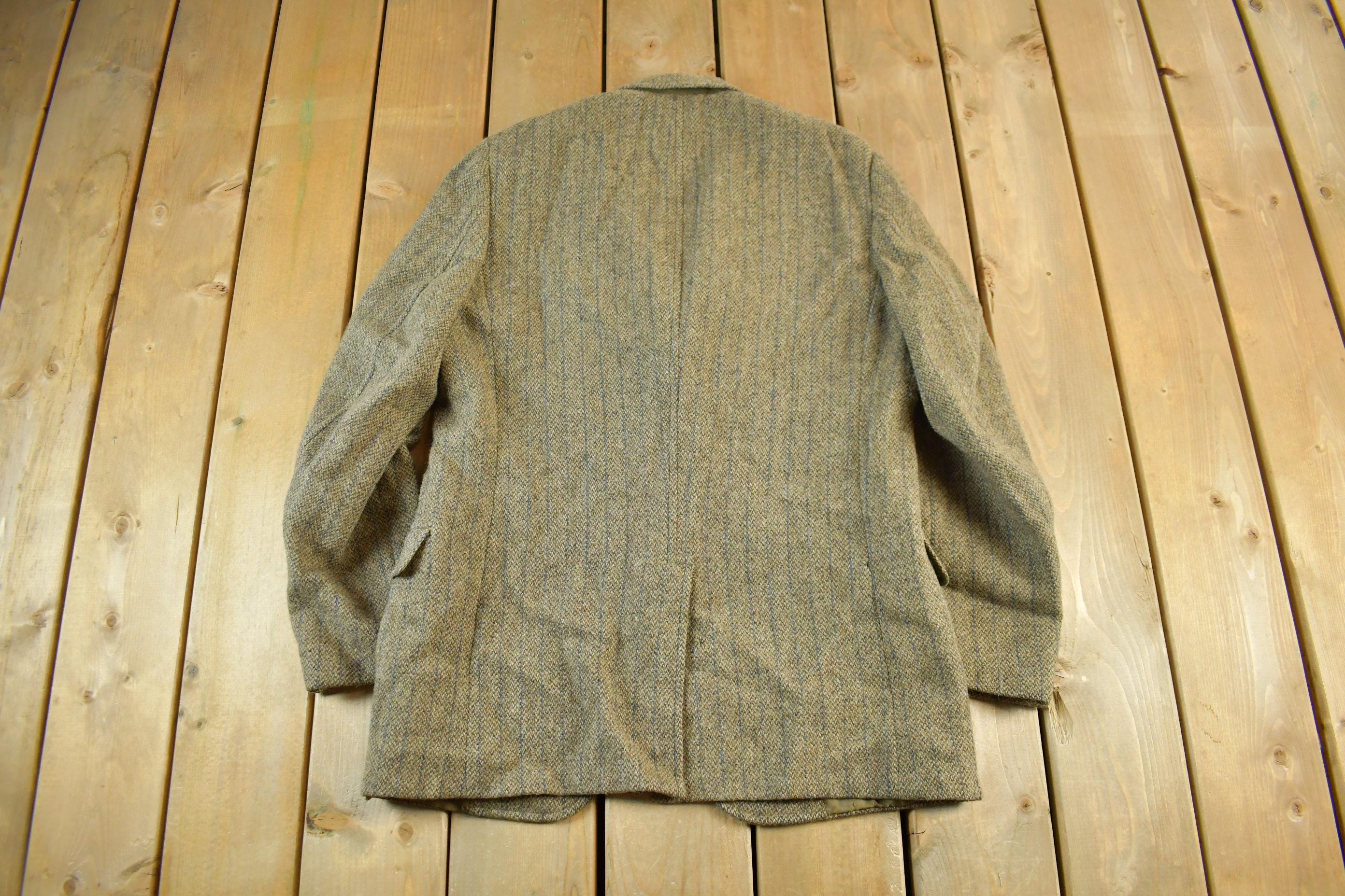 Vintage 1960s Harris Tweed Hand Woven Wool Two Button Blazer Jacket Men's Medium