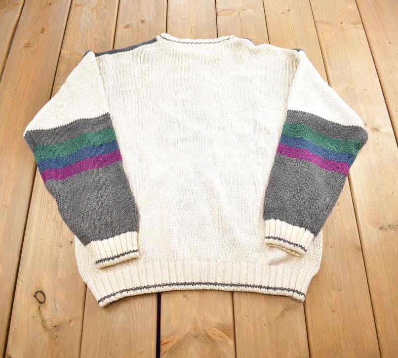 Vintage 1980s Abstract Pattern Etchings Knit Crewneck Sweater