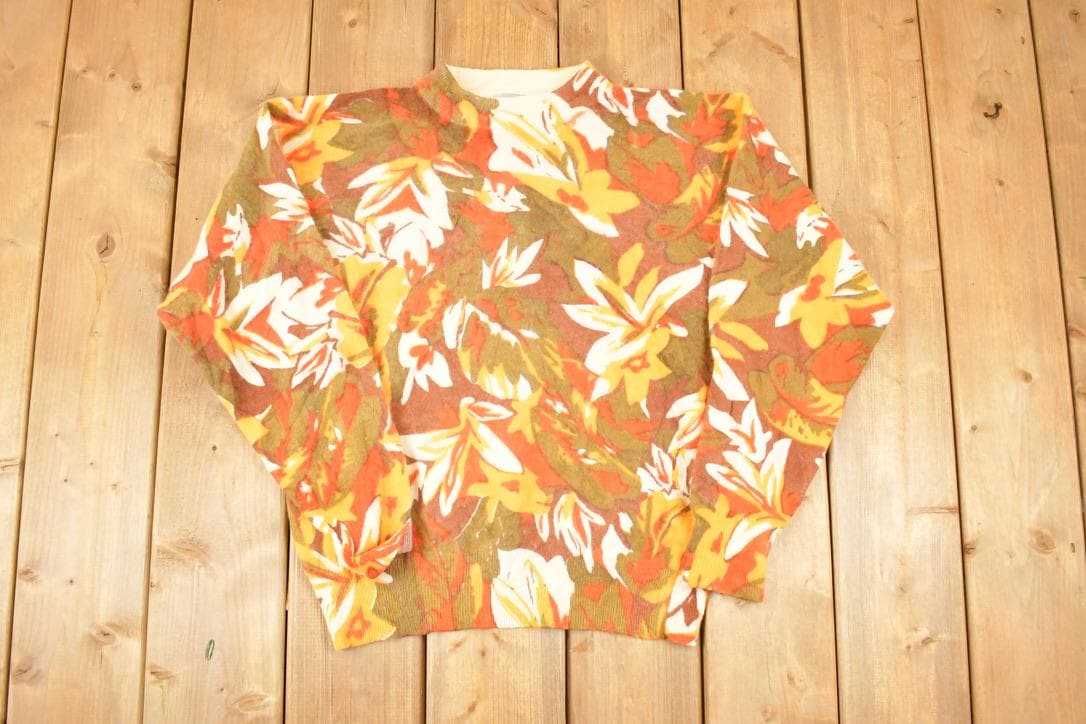 Vintage 1990s Clasile AOP Fall Theme Lambswool Knit Crewneck Sweatshirt Womens M