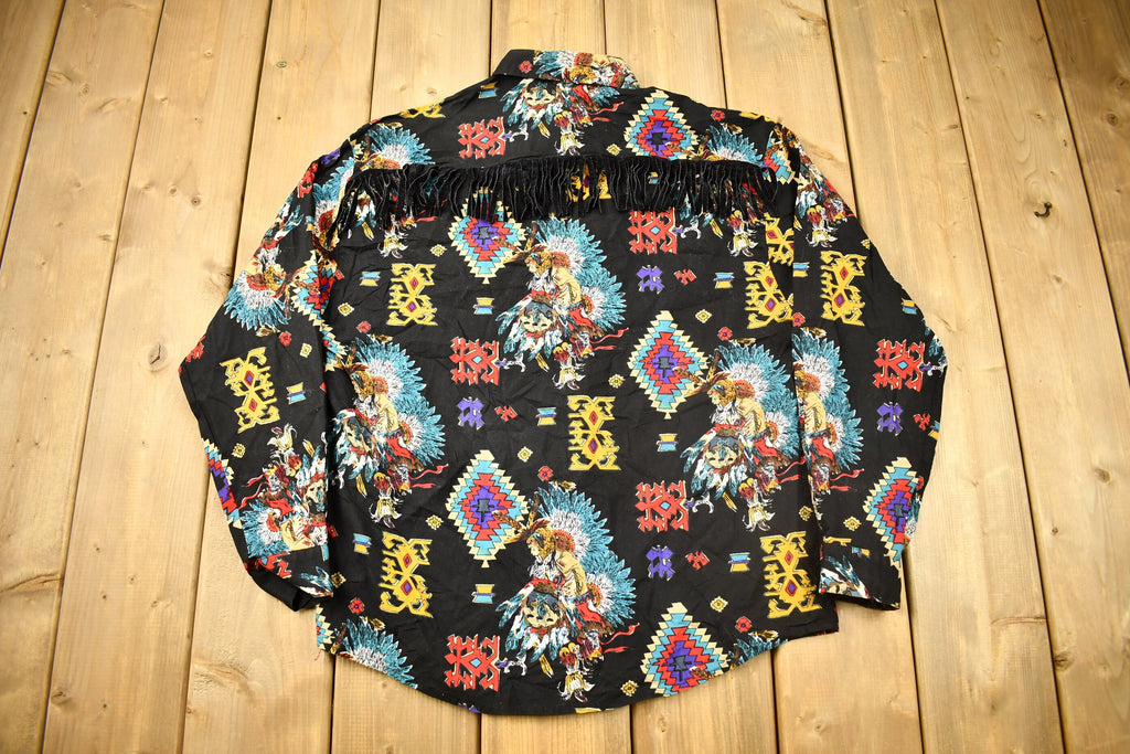 Vintage 1990s Rafter Native American All Over Print Western Style Button Up Shirt