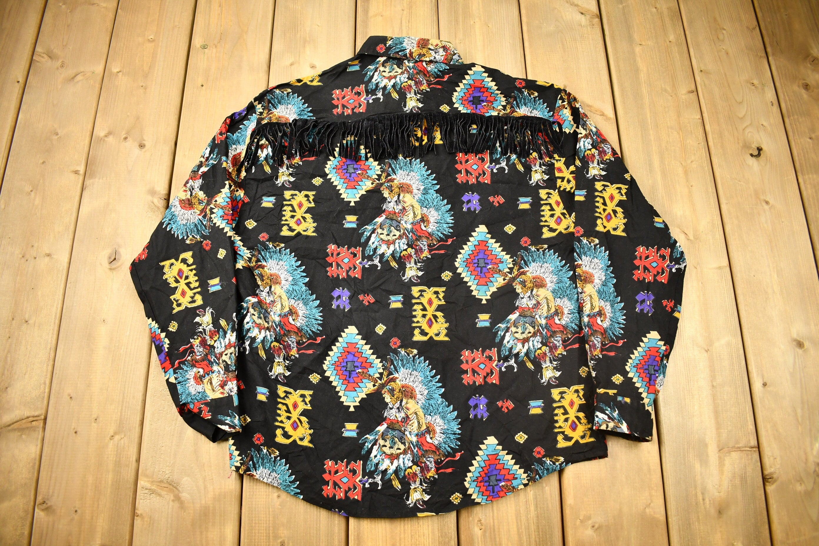 Vintage 1990s Rafter Native American All Over Print Western Style Button Up Shirt