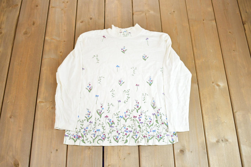 Vintage 1990s Northern Getaway Floral Spring Flowers Long Sleeve Cozy TurtleNeck