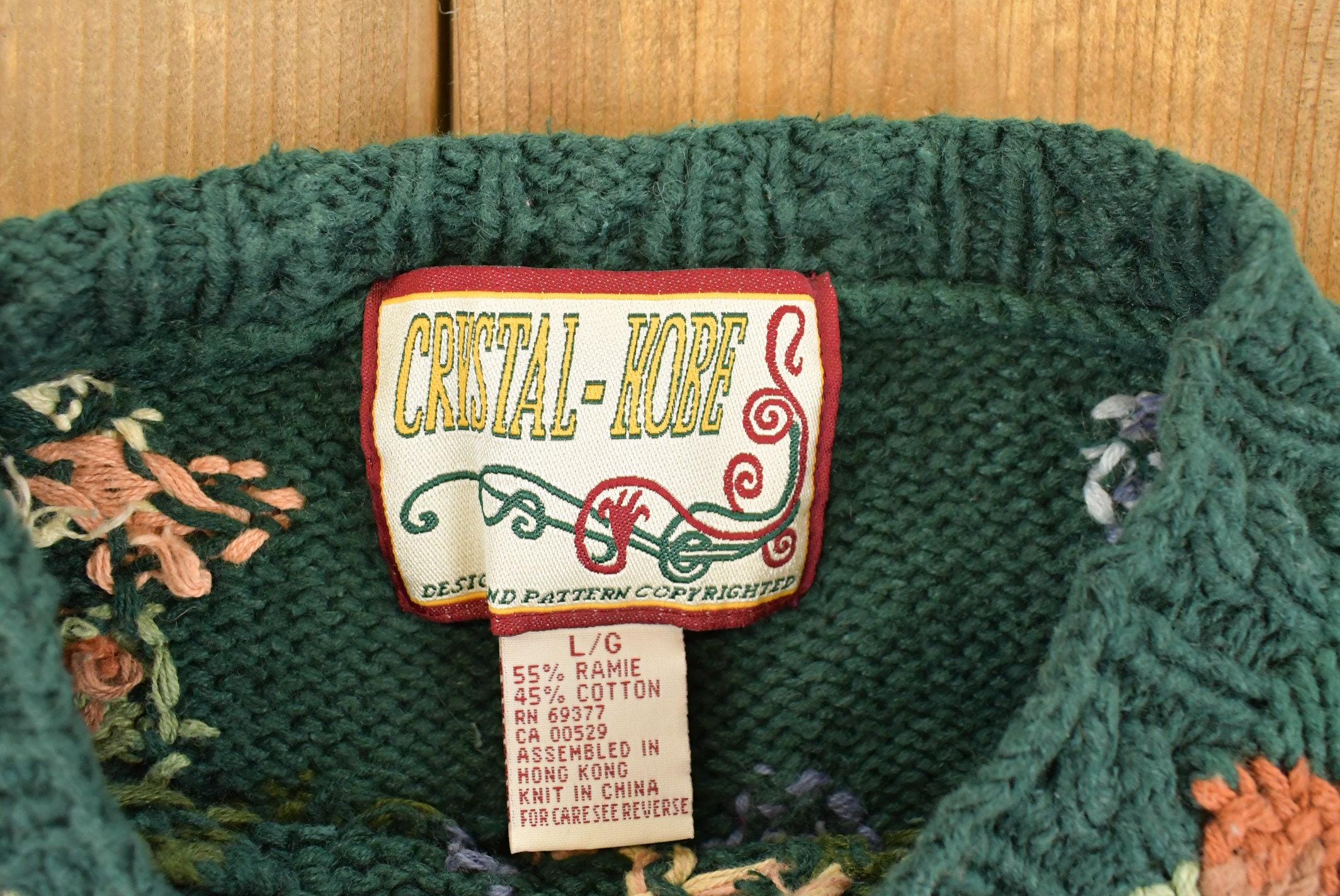 Vintage 1990s Crystal-Kobe Knit Floral Sweater Women's Large