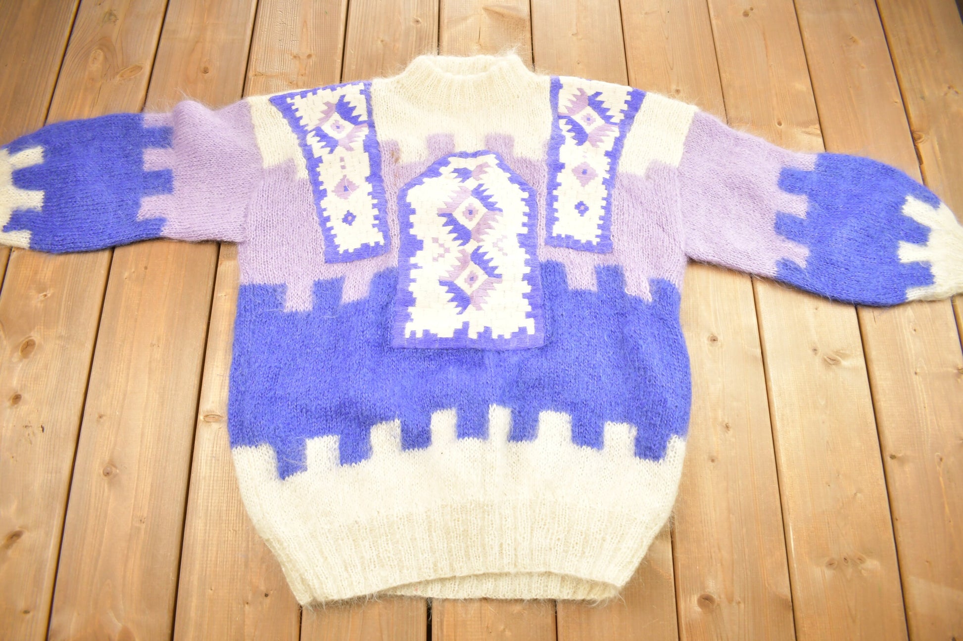 Vintage 1990s Color Block Mohair Knitted Sweater
