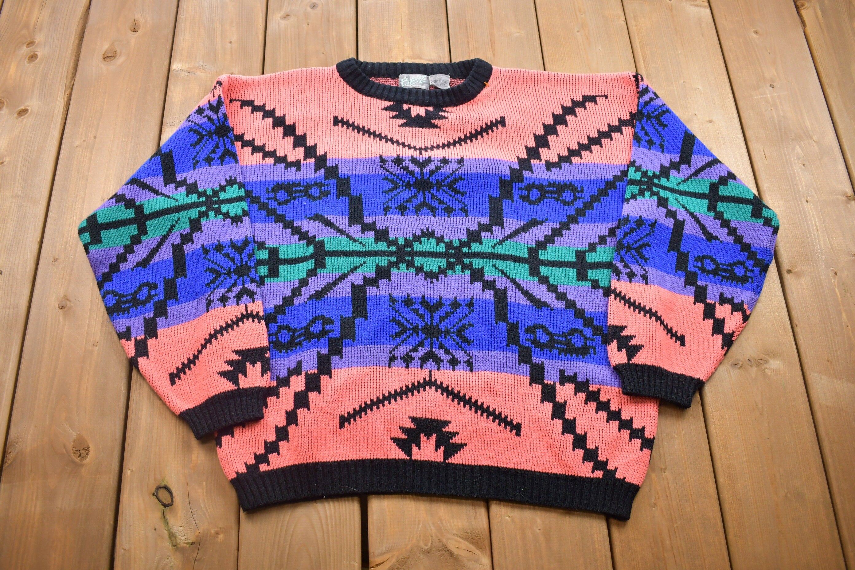 Vintage 1990s B.E-Z Colorful Knitted Crewneck Sweater