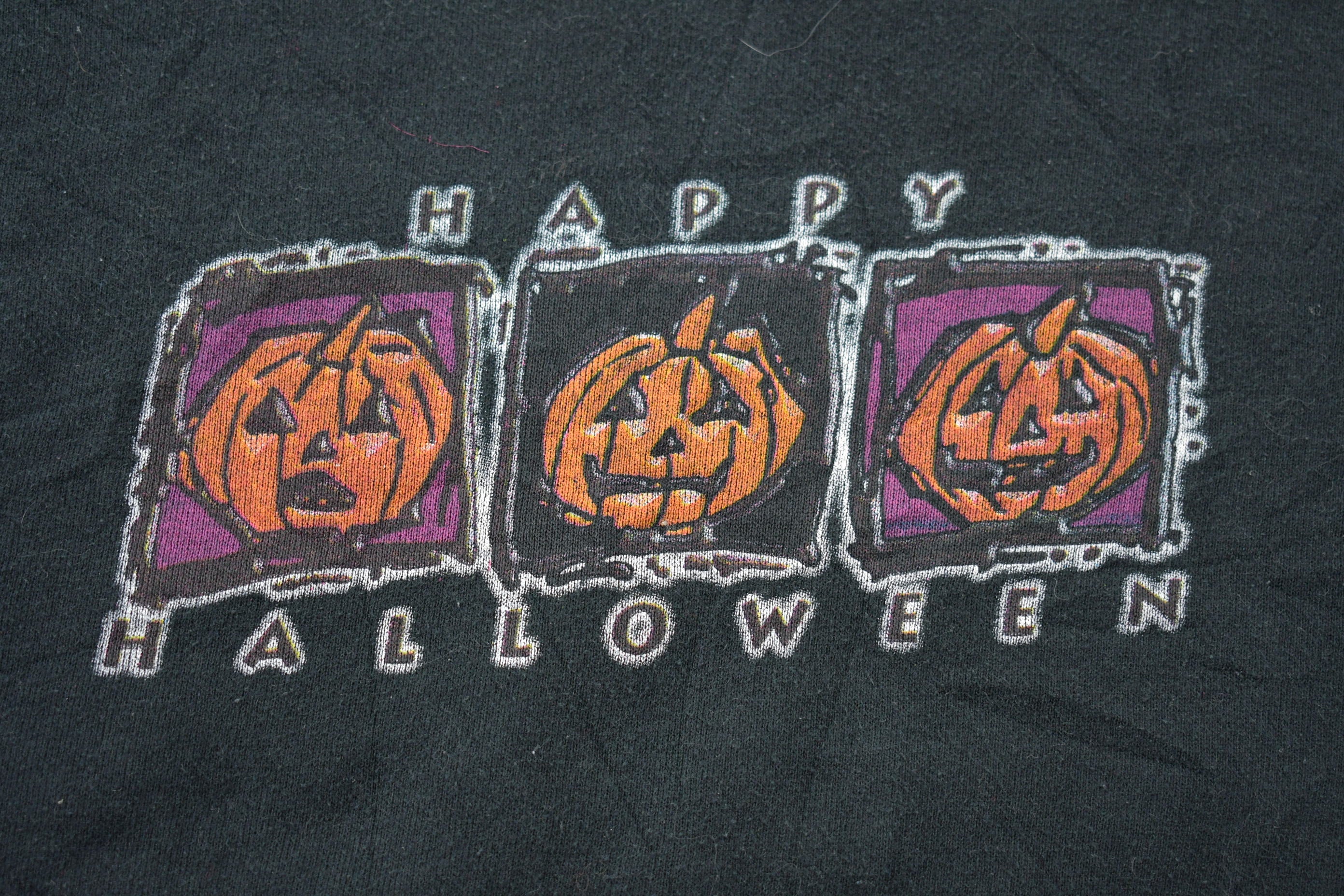 Vintage 1990s Happy Halloween Pumpkins Graphic Crewneck Sweatshirt
