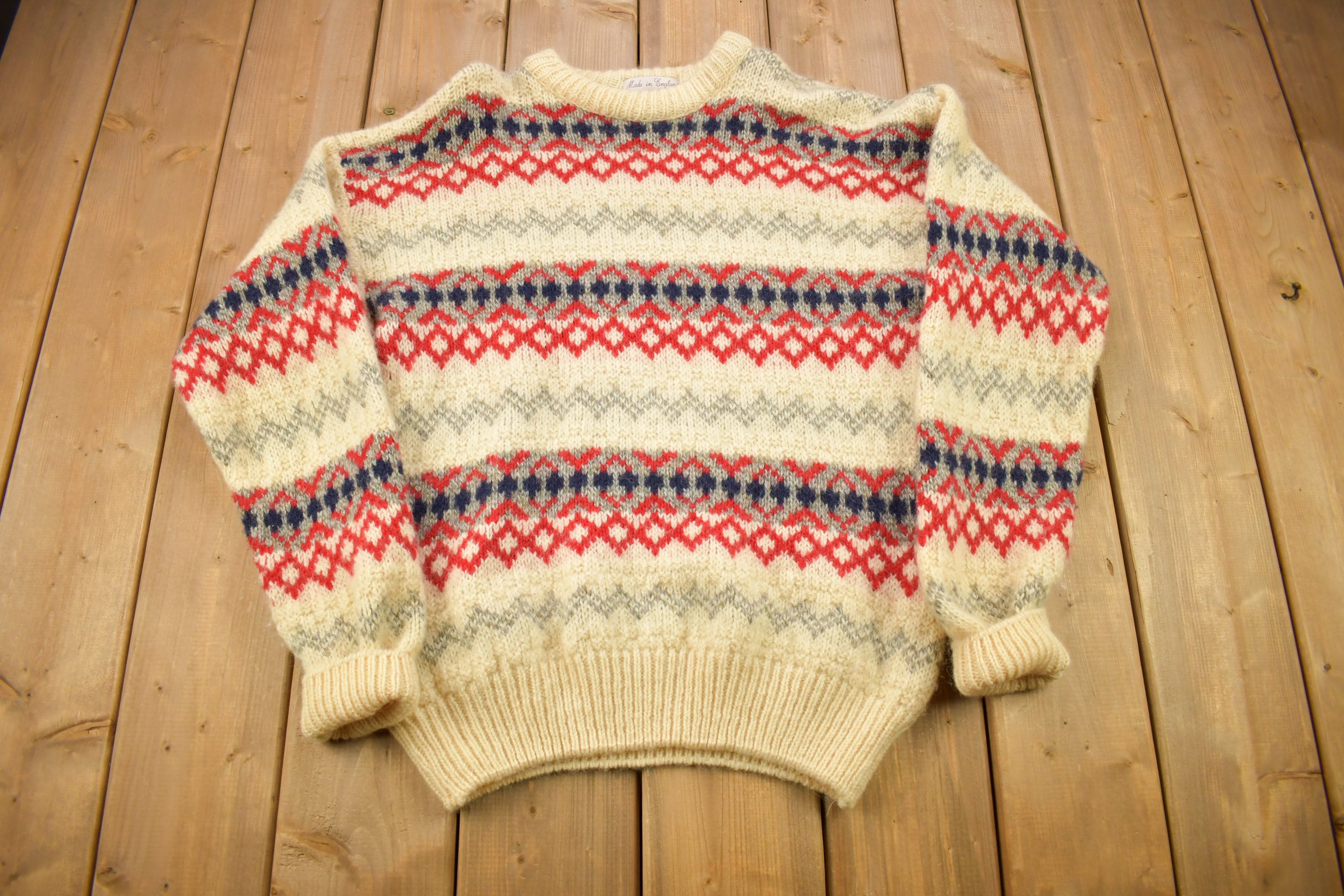 Vintage 1990s Heather & Tweed 100% Wool Knitted Crewneck Sweater