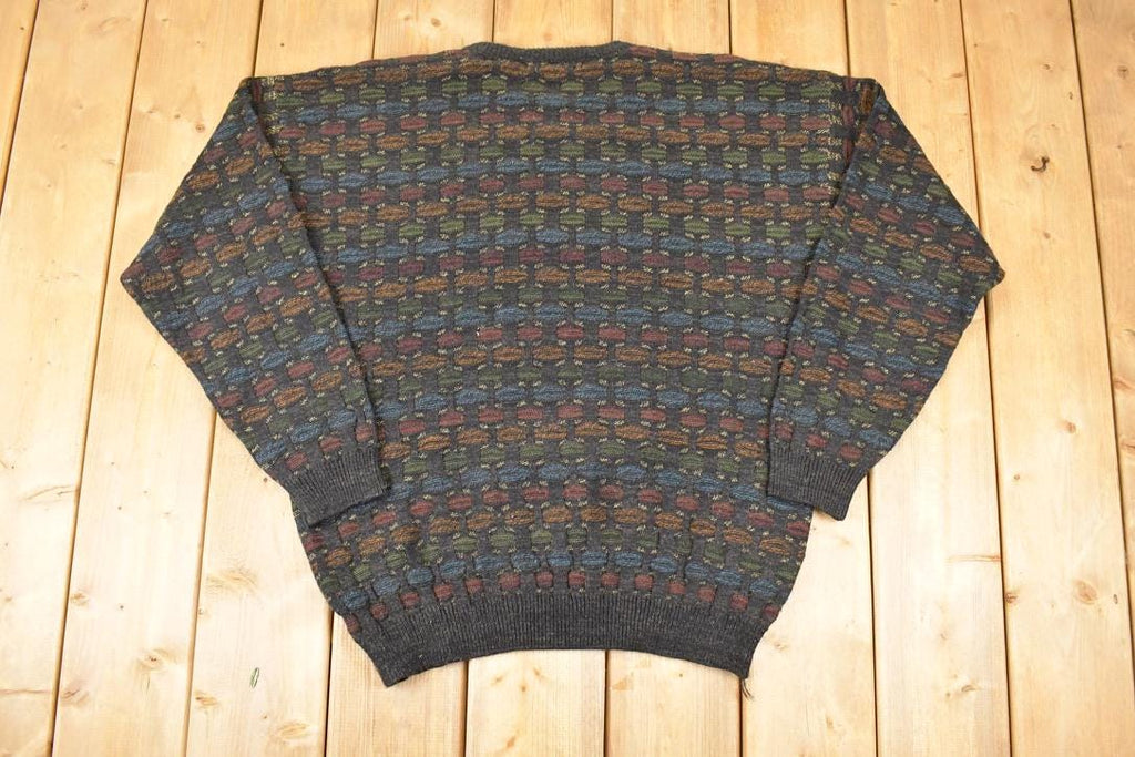 Vintage 1990s Fenzia Abstract Knit Crewneck Sweater Mens L