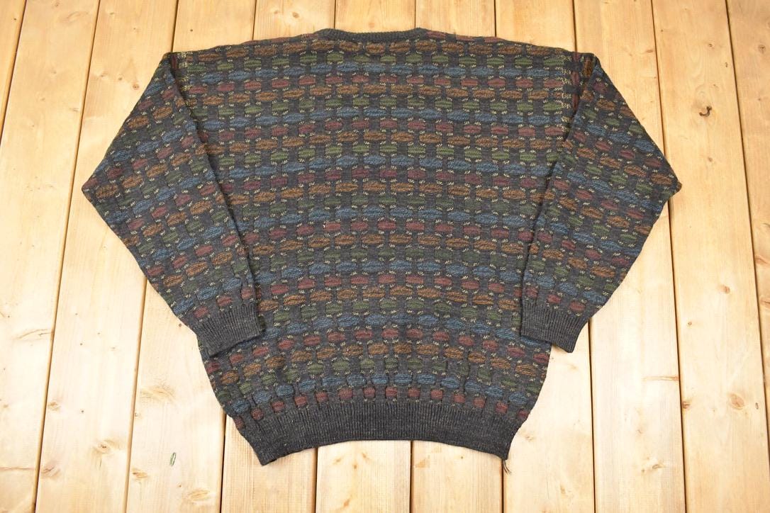 Vintage 1990s Fenzia Abstract Knit Crewneck Sweater Mens L