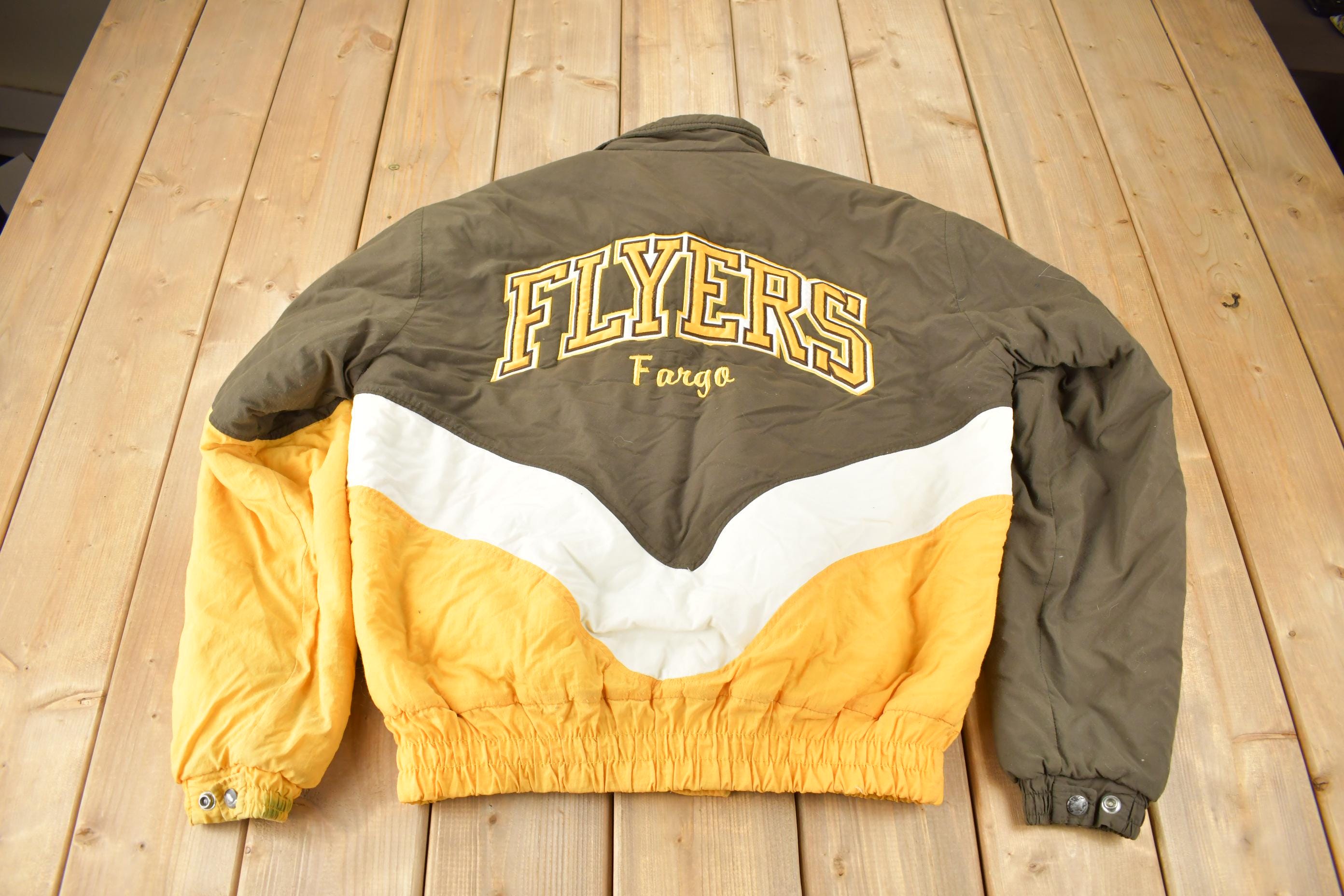 Vintage 1990s Fargo Flyers Hockey Embroidered DeLong USA Jacket