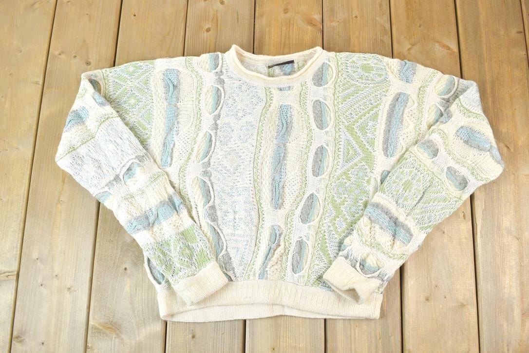 Vintage 1990s Coogi Made In Australia 3D knit 100% Cotton Abstract Pattern Crewneck Sweater