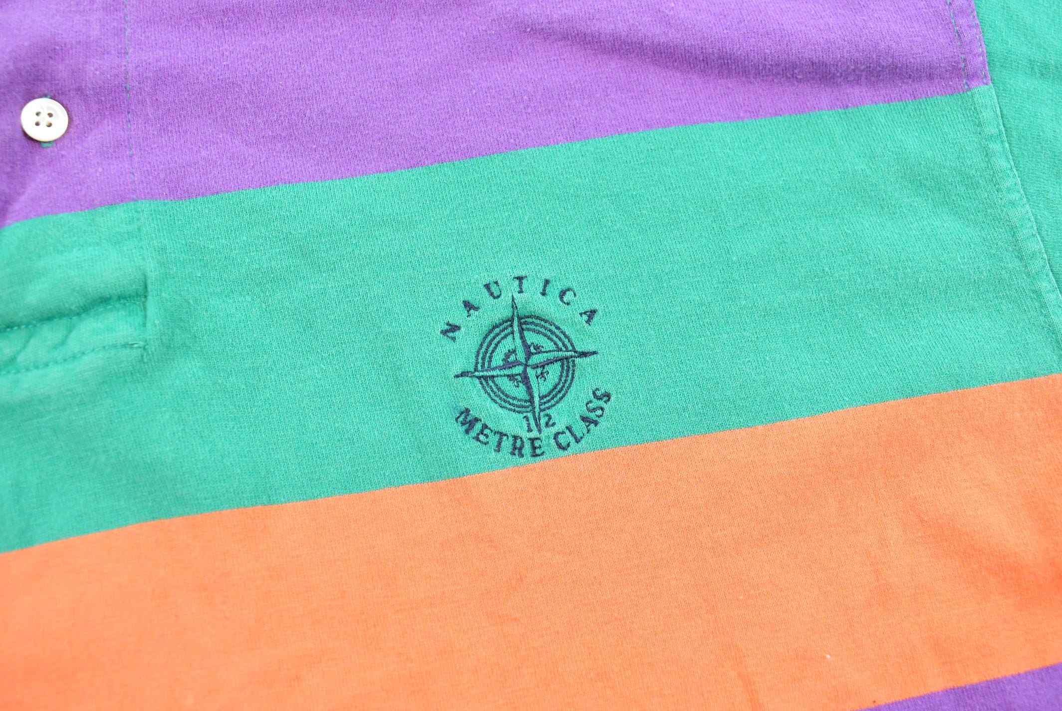 Vintage 1990s Nautica 1/2 Metre Class Striped Polo Shirt Men's L / Souvenir / Athleisure / Streetwear / Preppy / Nautical Sailing