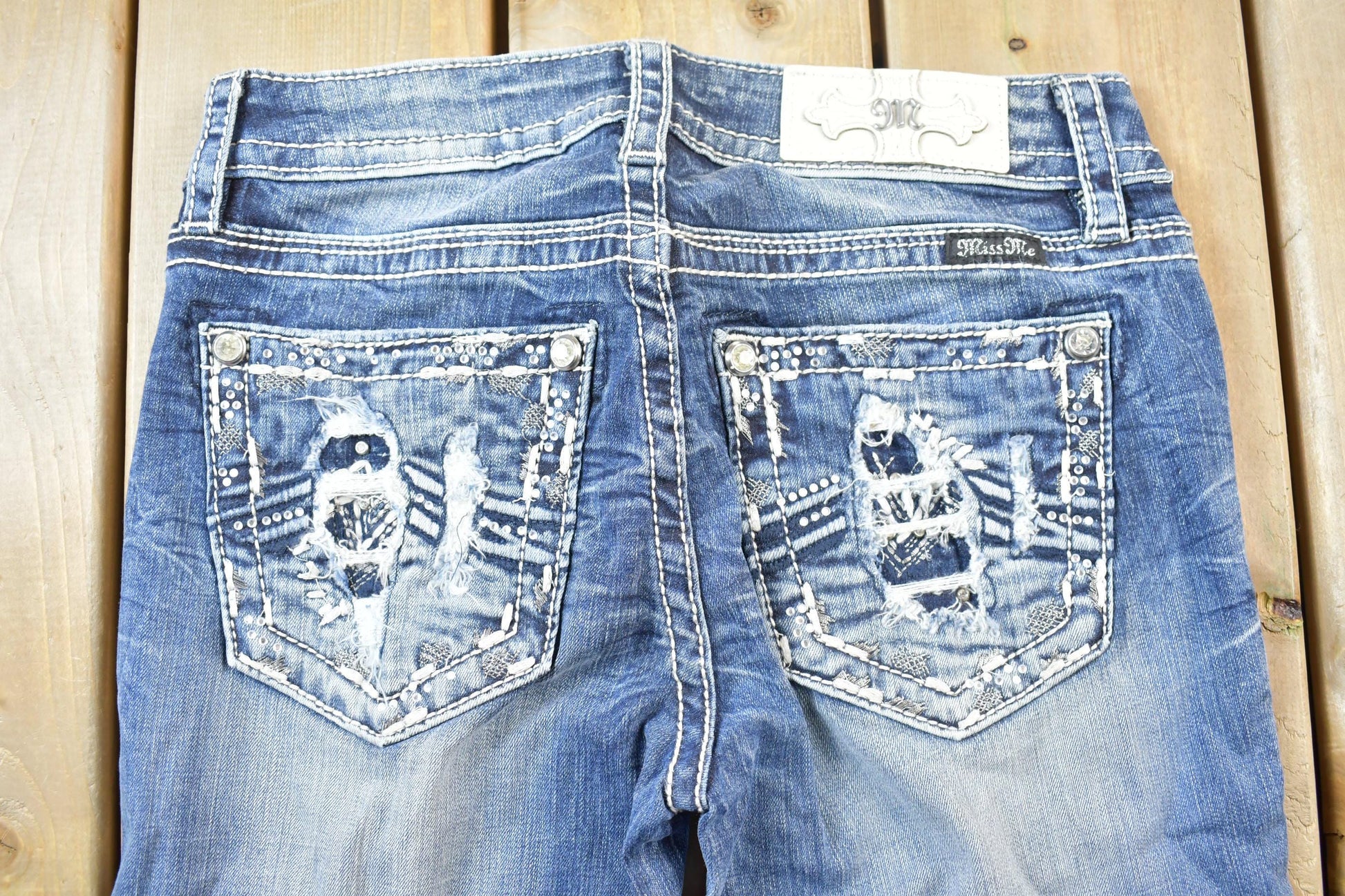 Vintage Y2K Miss Me Bedazzled Low Rise Jeans Size 26x36
