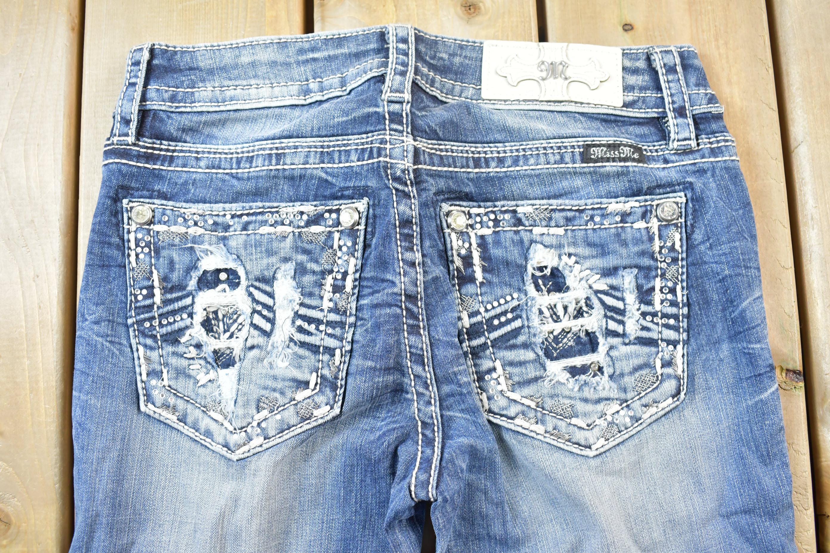 Vintage Y2K Miss Me Bedazzled Low Rise Jeans Size 26x36