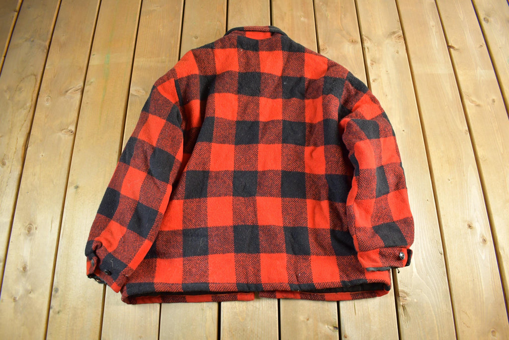 Vintage 1980s Wool Buffalo Plaid Button Up Shacket Men's XL