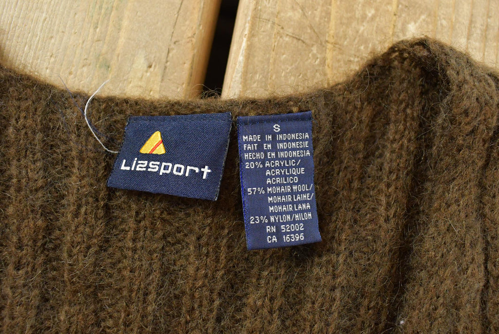 Vintage 1990s Knitted Mohair Blend Lizsport Sweater Vest Womens S / 90s Vest / Vintage Mohair / Sweatshirt / Cable Knit