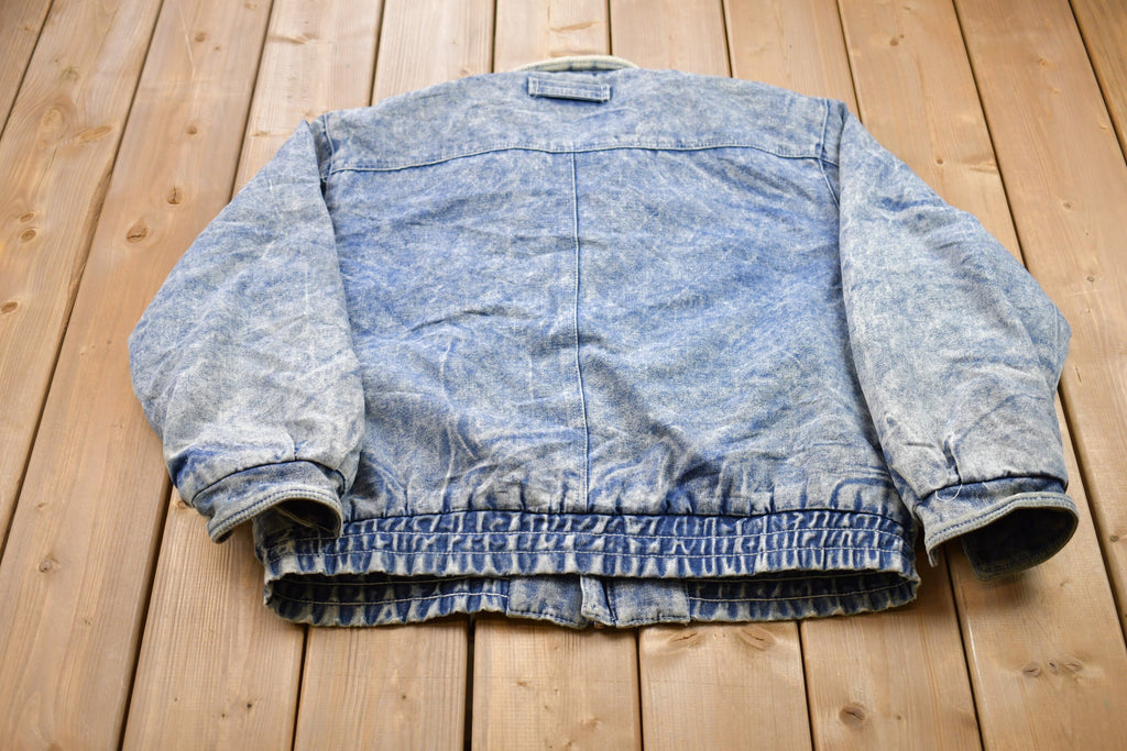 Vintage 1980s Acid Wash Aviator Denim Jean Jacket