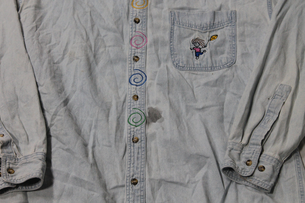 Vintage 1990s Cute Art Embroidered Button Up Shirt