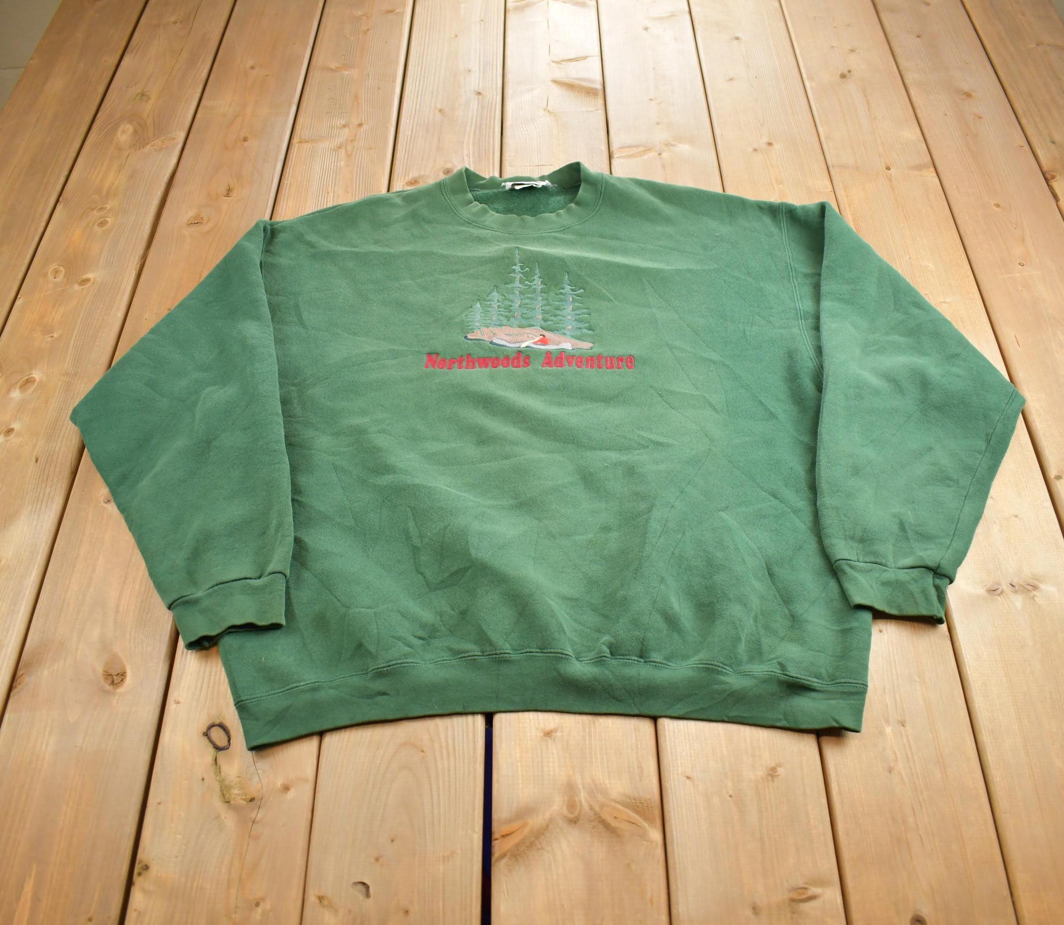 Vintage 1990s Northwoods Adventure Embroidered Outdoorsman Crewneck Sweatshirt Made In USA