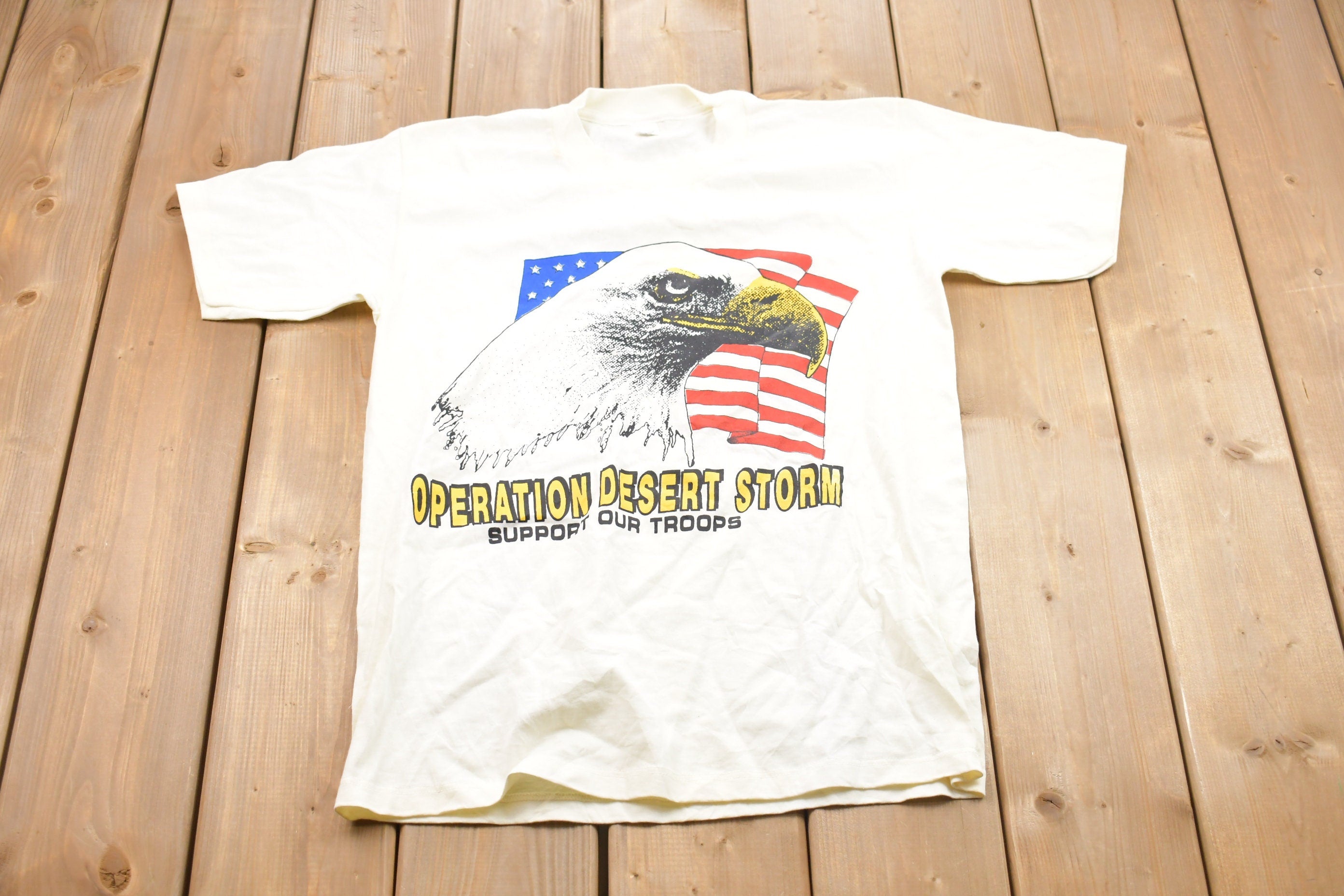 Vintage 1990s Operation Desert Storm Graphic T-Shirt / Streetwear / Retro Style / Single Stitch / / 90s Graphic Tee